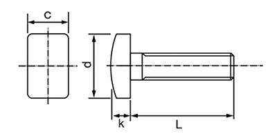 ステンレス 長方形ボルト (全ねじ)の寸法図