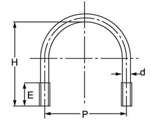 ステンレス Uボルト(一般鋼管用)(国産品)(インチ・ウイット)の寸法図