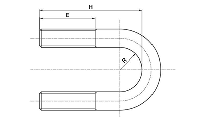 ステンレス Uボルト(船舶用 A型) ミリネジ用の寸法図