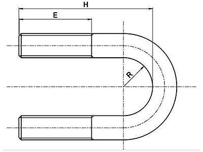 ステンレス Uボルト(船舶用 B型) ミリネジ用の寸法図
