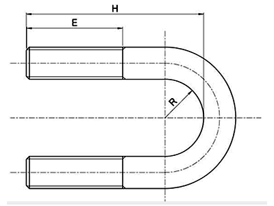 ステンレス Uボルト(船舶用 C型) ミリネジ用の寸法図