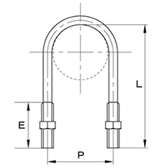 ステンレス 足長Uボルト(+30mmロング)ナット付(インチ・ウイット)の寸法図