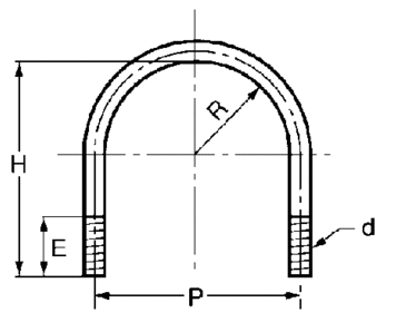 ステンレス Uボルト ナット付(一般鋼管用)(インチ・ウイット)の寸法図