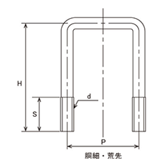 ステンレス コの字ボルト (角パイプ用)(ロ75x40)の寸法図