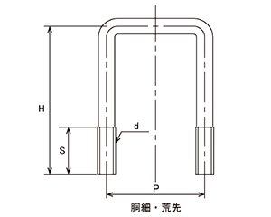 ステンレス コの字ボルト(角パイプ用)(ロ100x100)の寸法図