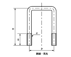 ステンレス コの字ボルト(角パイプ用)(ロ125X125)の寸法図