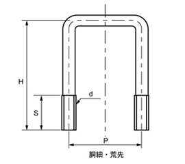 ステンレス コの字ボルト(角パイプ用)(ロ65x65)の寸法図