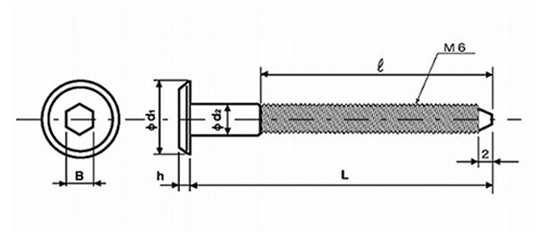ステンレス ジョイントコネクターボルトCタイプ JCB-C(六角穴スパナ径4mm)の寸法図