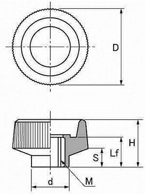 ステンレス クランプ ノブナット(外径小形) 黒 ABS樹脂の寸法図