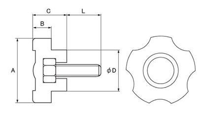 ステンレス Gタイプ ノブボルト(G-1)黒 ABS樹脂(小型)(三星産業)の寸法図