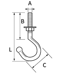 ステンレス ヒルボルト (ねじ付きハテナ形フック)の寸法図