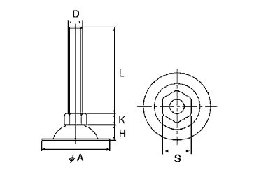 ステンレス アジャスト調整レベルボルトの寸法図
