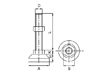 ステンレス アジャスト調整レベルボルト(重量物用)の寸法図
