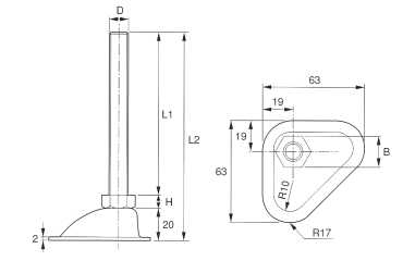 ステンレス アジャスト調整レベルボルト(コーナー用)の寸法図