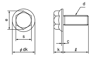 ステンレス フランジボルト(2種) セレート無し(輸入品)の寸法図