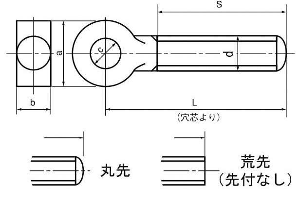 鋼 S45C(H)デンデン(蝶番・ロッド)ボルトの寸法図