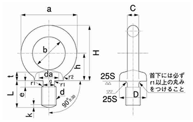 鋼 S45C(N) アイボルト(静香産業)の寸法図
