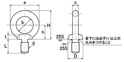 ステンレス SUS316 アイボルト(ミリネジ)の寸法図