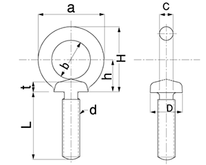 ステンレス SUS316 ロングアイボルト(ミリネジ)の寸法図