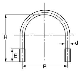 ステンレス SUS316L(A4) Uボルト(一般鋼管用) ミリネジ用の寸法図