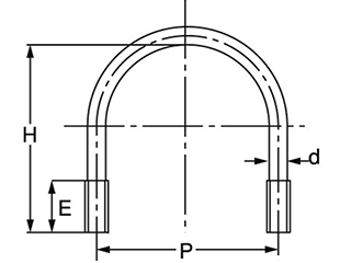 ステンレス SUS316L(A4) Uボルト(一般鋼管用)(インチ・ウイット)の寸法図