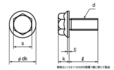 ステンレス SUS316L フラットフランジボルト セレート無しの寸法図