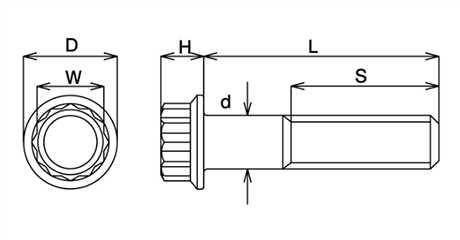 64チタン 12ポイントフランジボルト(ソケット12角)(TI12P)の寸法図