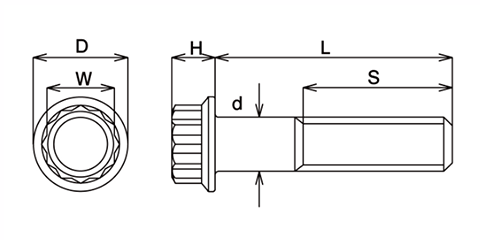 64チタン 12ポイントフランジボルト(ソケット12角)(細目・TI12P)の寸法図