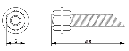 鉄 ケミカル寸切セット(ナット2個・平座付)(斜めカット品)(*)の寸法図