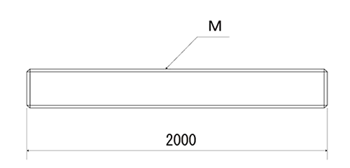 鉄 メーター寸切 (インチ・ウイット) (2m)(*)の寸法図