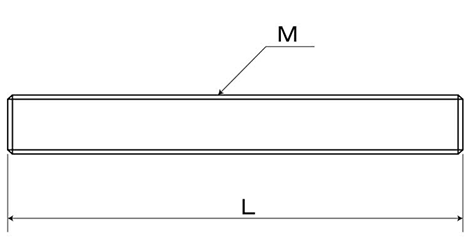 鋼 S45C 寸切 平先 (ミリネジ)(定尺以外の長さ品)の寸法図