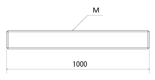 鋼 S45C(R) メーター寸切(インチ・ウイット)(*)の寸法図