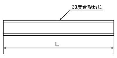 鋼 S45C 30度 台形ねじ(TR)(左ねじ) 1500L(*)の寸法図