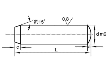 鋼 S45C-Q(焼入れ) 平行ピン・A種m6(プラス公差) 平先+丸先 (大喜多製)の寸法図