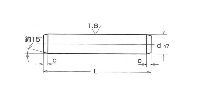 鋼 S45C-Q(焼入れ) 平行ピン・B種h7(マイナス公差) 両平先 (大喜多製)の寸法図