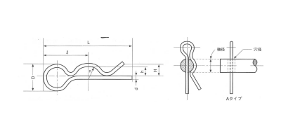 鉄 マツバピン KS Aタイプ ストレート(平和発條製)の寸法図