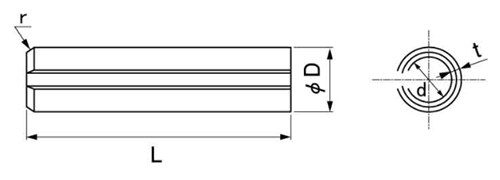 鉄 スプリングピン 片面取り形 (DIN1481)(三和バネ製)の寸法図