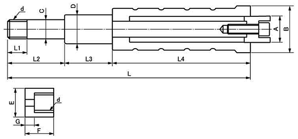 ノックアウター本体(ノックピン抜き工具)の寸法図