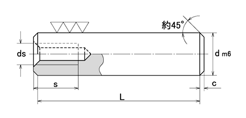 ステンレス303 内ねじ付き 平行ピン h7(マイナス公差)の寸法図