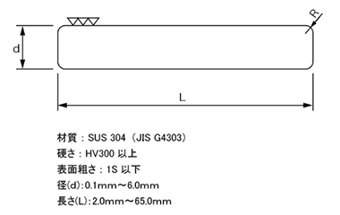 ステンレス304 精密スーパーシャフト(軟質m6)(プラス公差)両平先 (平行ピン ケーエス産業規格)の寸法図