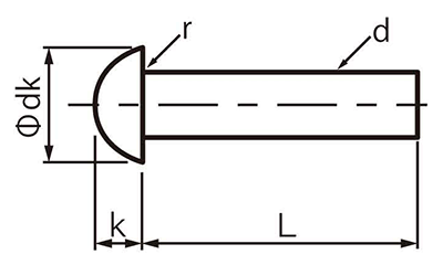 鉄 丸リベット (軸径x首下長)の寸法図