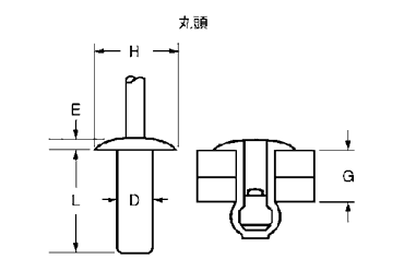 アルミ-鉄 ブラインドリベット ASSE シールドタイプ(友淵製)の寸法図