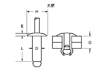 ステン-鉄 ブラインドリベット STS(友淵製)の寸法図