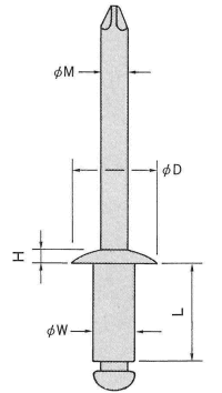 鉄-鉄 ブラインドリベット DSS(福井鋲螺製)の寸法図