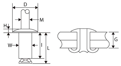 アルミ-鉄 ブラインドリベット DAS-PLタイプ(軟質材用)(福井鋲螺製)の寸法図