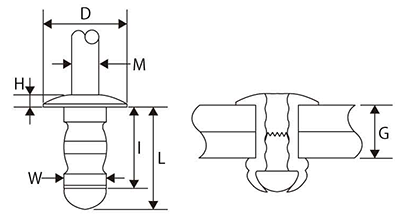 アルミ-鉄 ブラインドリベット DAS-FXタイプ(広範囲締結型)(福井鋲螺製)の寸法図