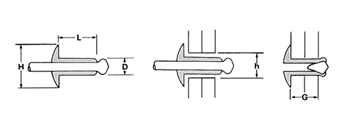 アルミ-アルミ オープンタイプ(ブラインド)リベット AA■ (丸頭)(KRS製)の寸法図