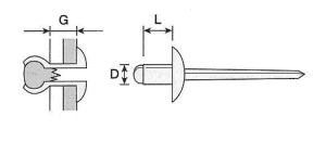 アルミ-鉄 ブラインドリベット(丸形)(大洋精工製)の寸法図