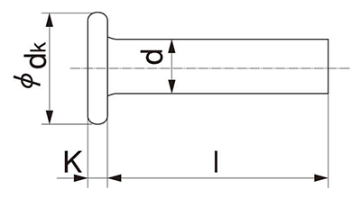 黄銅 薄平リベット (軸径x首下長)の寸法図