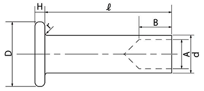 ステンレス 平頭中空リベット (軸径x首下長)の寸法図